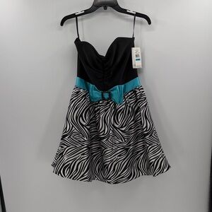 Jessica McClintock for Gunne Sax Y2K Strapless Mini Dress - Black/Turquoise - 9